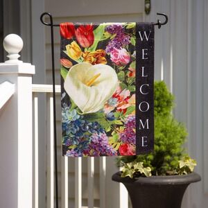 Briarwood Lane Garden Flag Unisex 12.5x18 Black NWT Floral Welcome Suede G01562